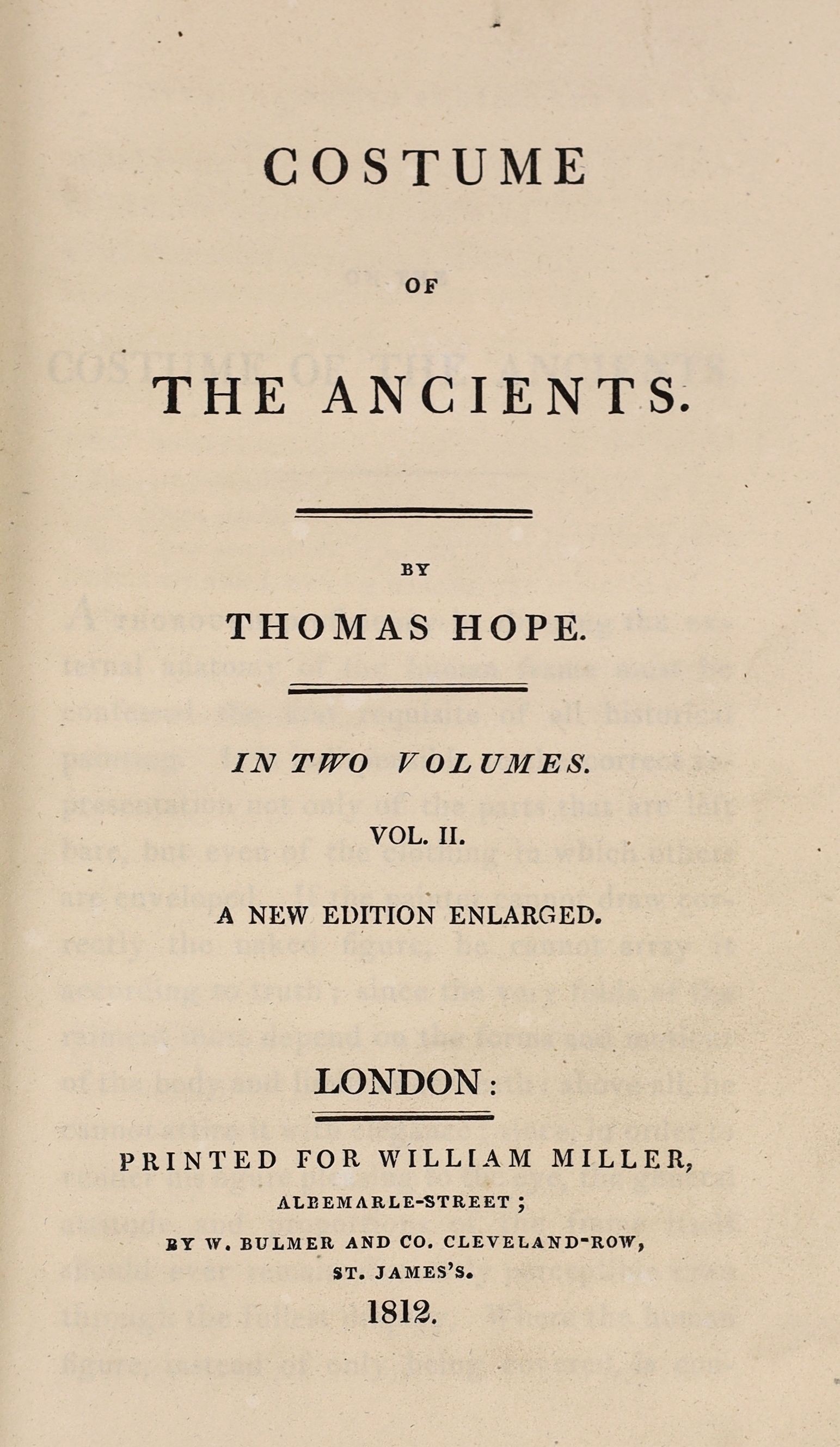 Hope, Thomas - Costume of the Ancients, 2nd edition, 2 vols in 1, 4to, later blind stamped leather gilt, 300 engraved plates, London, 1812